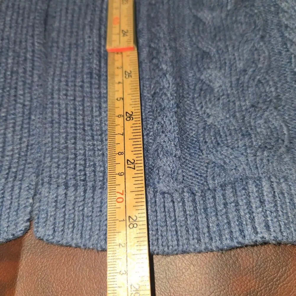 J Jill M Petite Open Front Cable Knit Cardigan Sweater Blue Chunky Knit‎ Classic